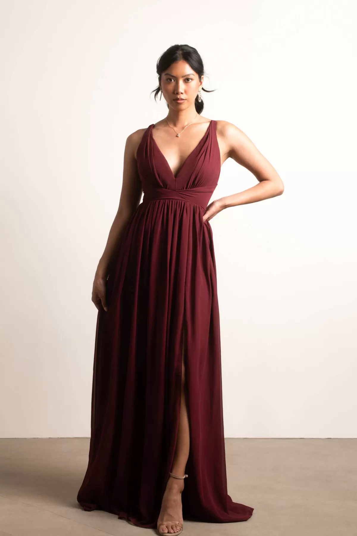 Tobi All I Ever Need Deep V High Slit Maxi Dress - Burgundy* Mother Of The Bride Groom Dresses | Grandmother Of The Bride Dresses