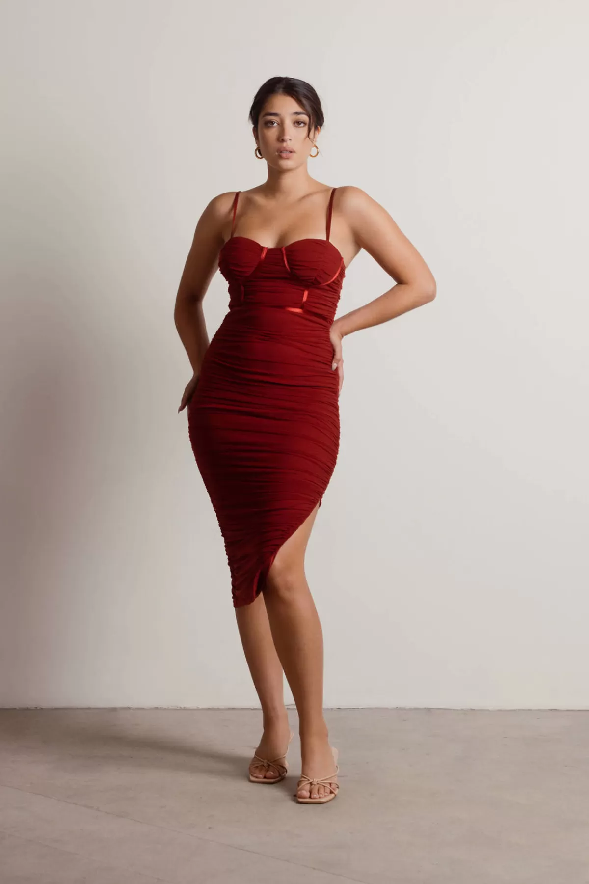 Tobi All Nighter Corset Slit Midi Dress - Powder Pink* Casual Wedding Guest Dresses | Wedding Guest Dresses Under $50