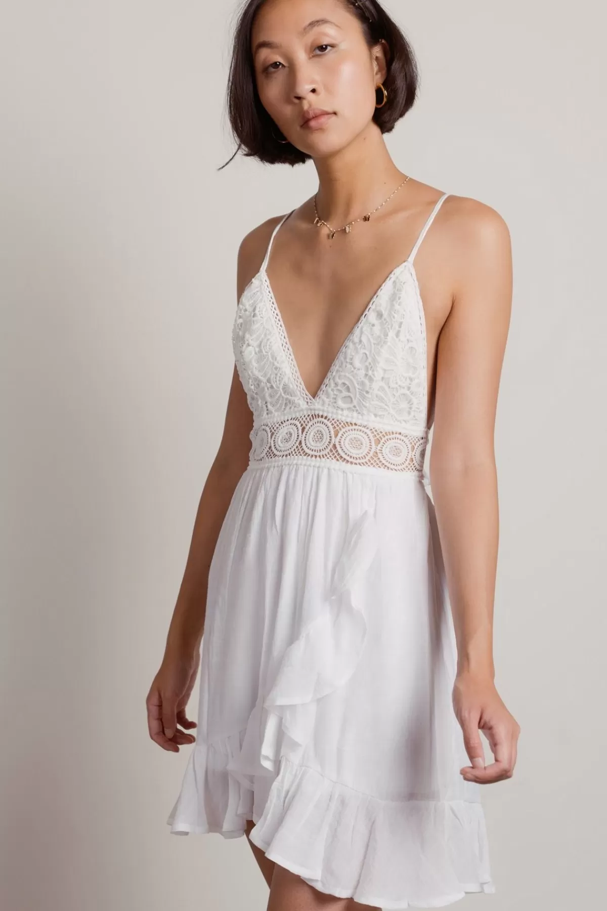 Tobi All The Right Reasons Crochet Bust Skater Mini Dress - * Honeymoon Outfits | Bridal Shower Dresses