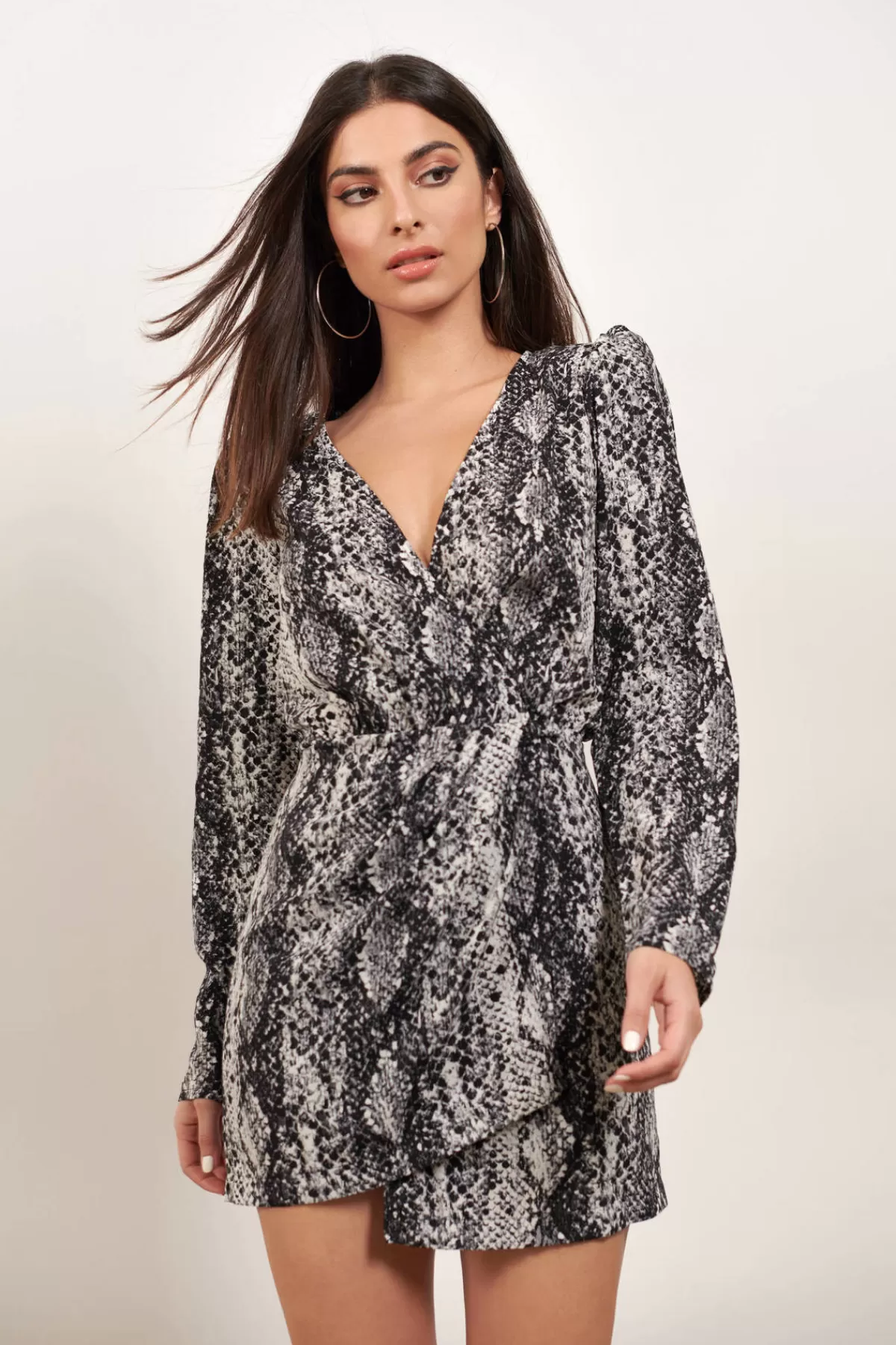 Tobi Be On Time Snake Print Puff Sleeve Mini Dress - * Bump Friendly Dresses | Rehearsal Dinner Dresses