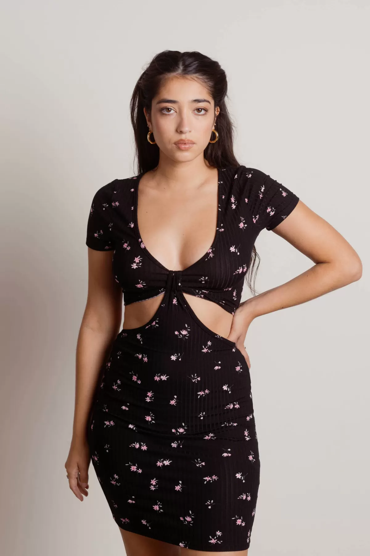 Tobi Bring It Floral Cutout Mini Dress - Ivory Multi* Honeymoon Outfits | Valentines Day Outfits