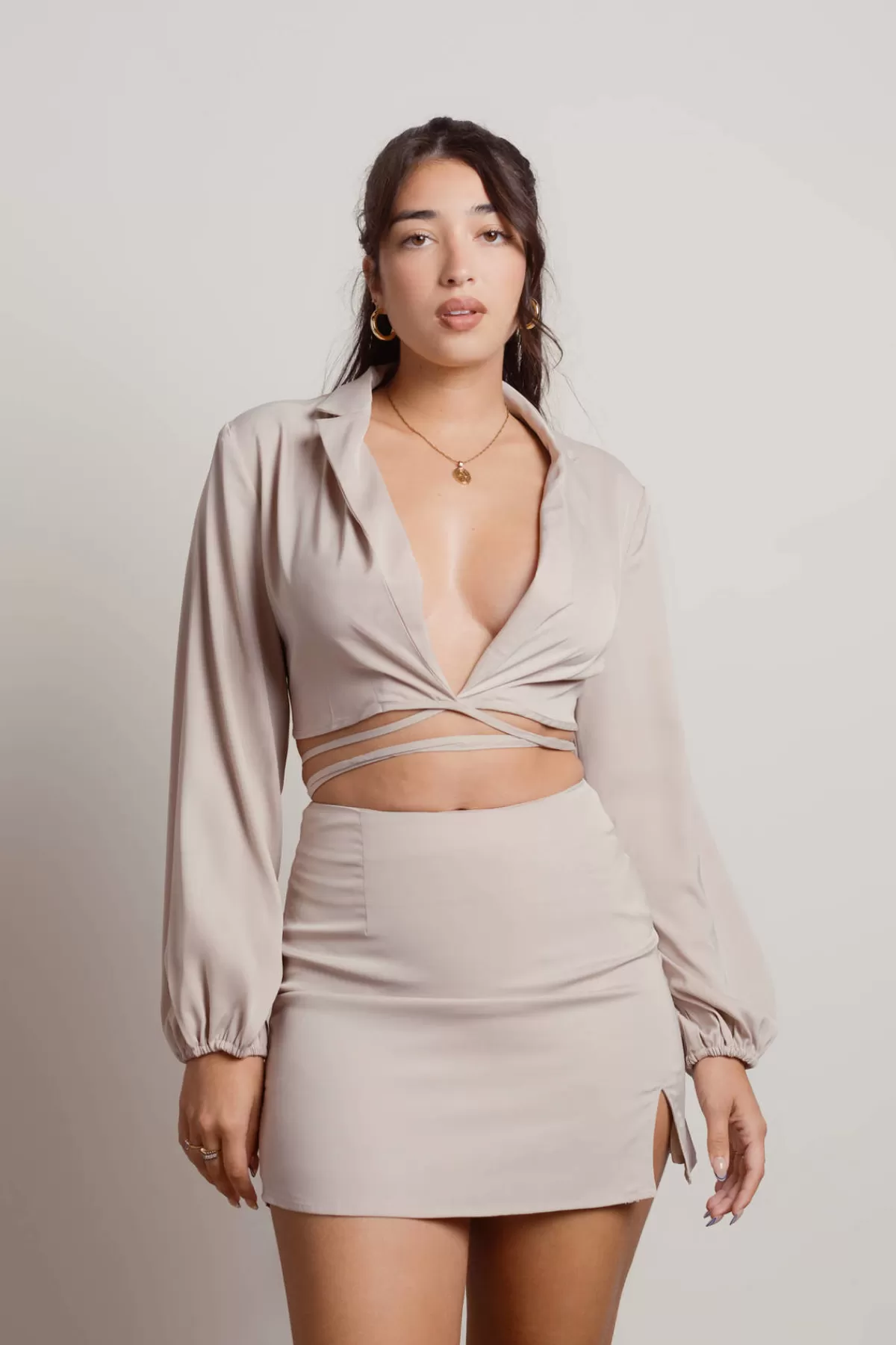 Tobi Brooke Two Piece Satin Crop Shirt And Skirt Set* Birthday Outfits