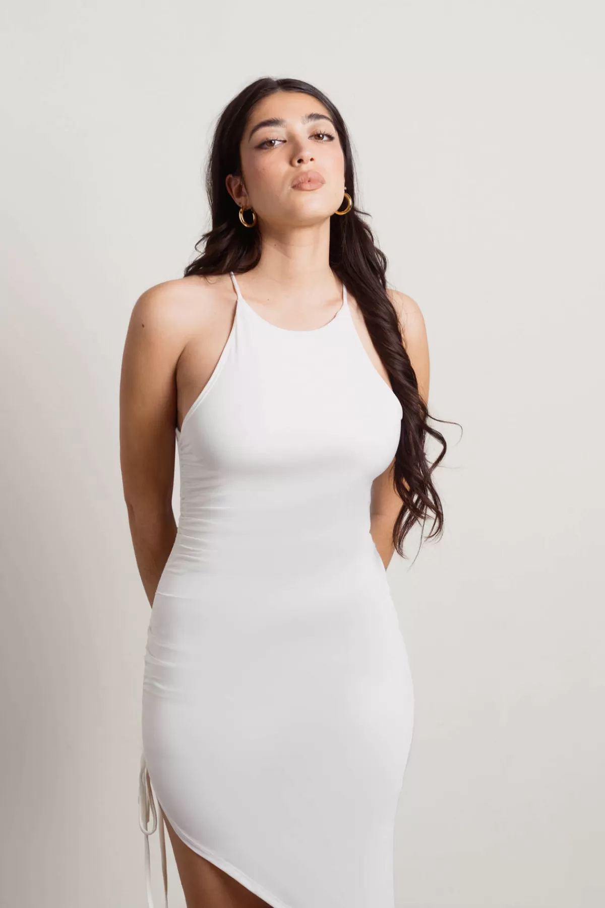 Tobi Carolina Ruched Bodycon Midi Dress Asymmetrical Bodycon Midi Dress - * Simple Wedding Dresses | Bridal Shower Dresses