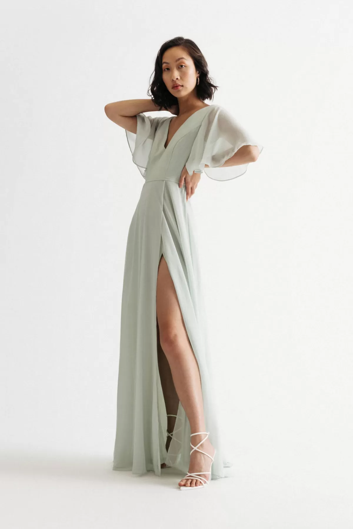 Tobi Come Closer To Me Butterfly Sleeve High Slit Maxi Dress - Ivory* Chiffon Bridesmaid Dresses | Rehearsal Dinner Dresses