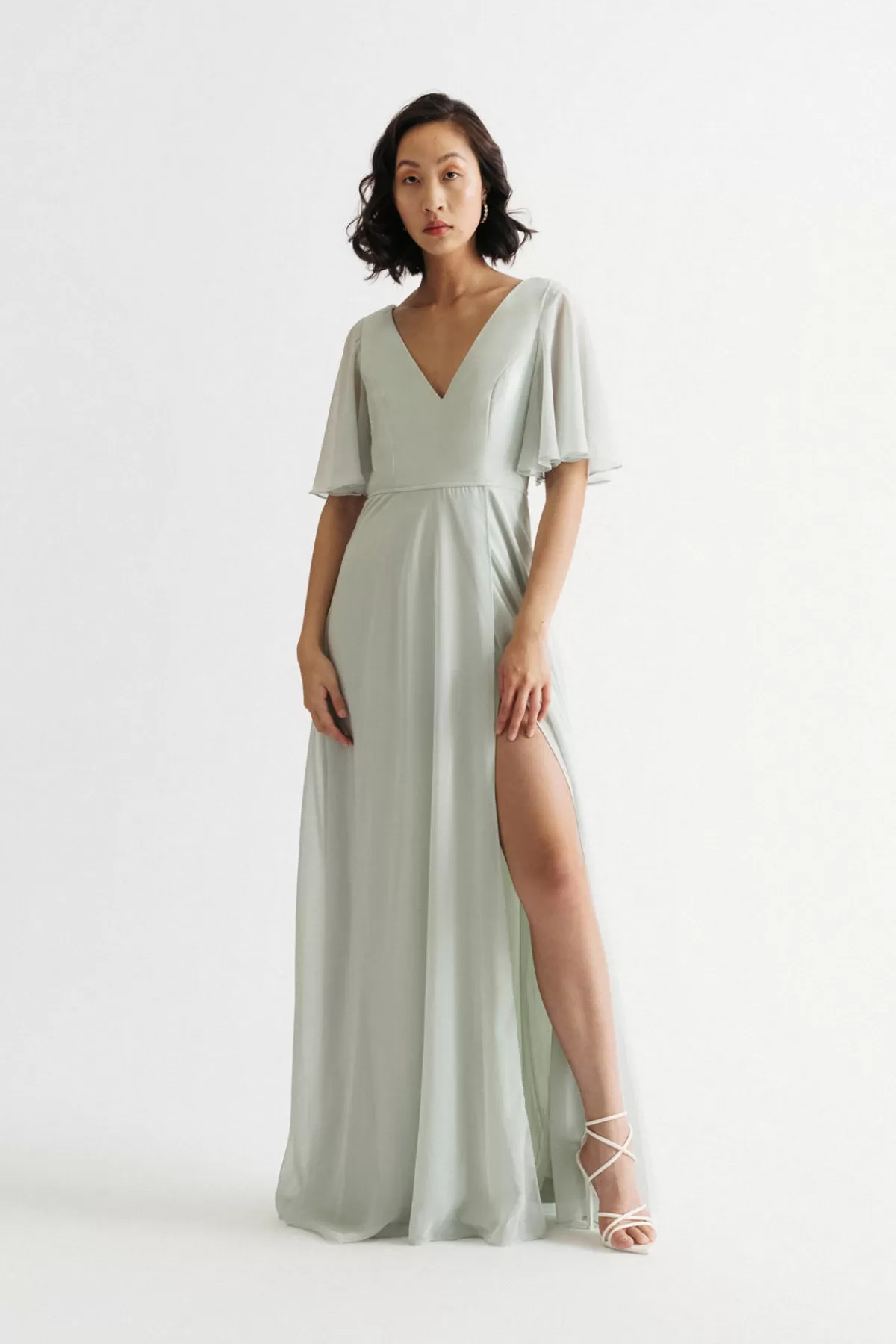 Tobi Come Closer To Me Butterfly Sleeve High Slit Maxi Dress - Ivory* Chiffon Bridesmaid Dresses | Rehearsal Dinner Dresses