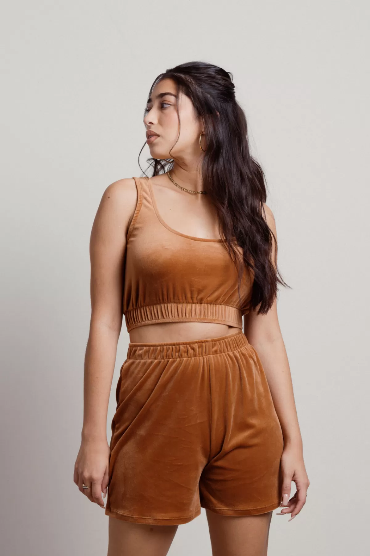 Tobi Cordae Velour Top And Short Lounge Set - Rust* Holiday Gift Guide | Shorts