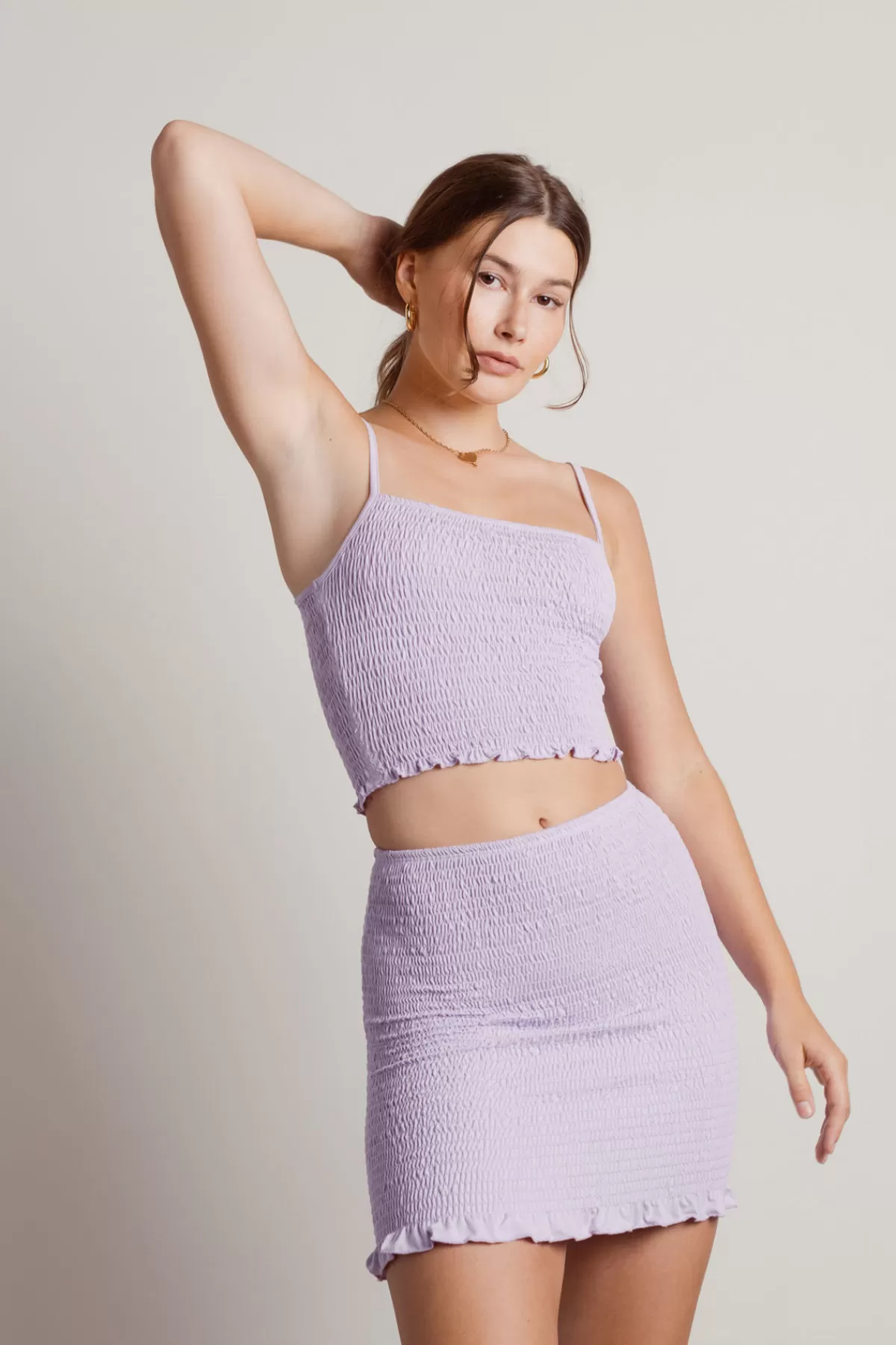 Tobi Day Fun Smocked Crop Top And Mini Skirt Set - Kiwi Green* Night Club Outfits | Going Out Tops
