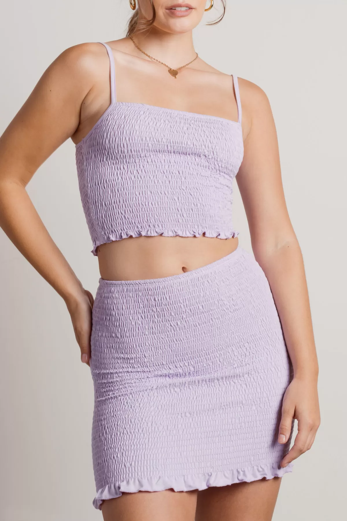 Tobi Day Fun Smocked Crop Top And Mini Skirt Set - Kiwi Green* Night Club Outfits | Going Out Tops