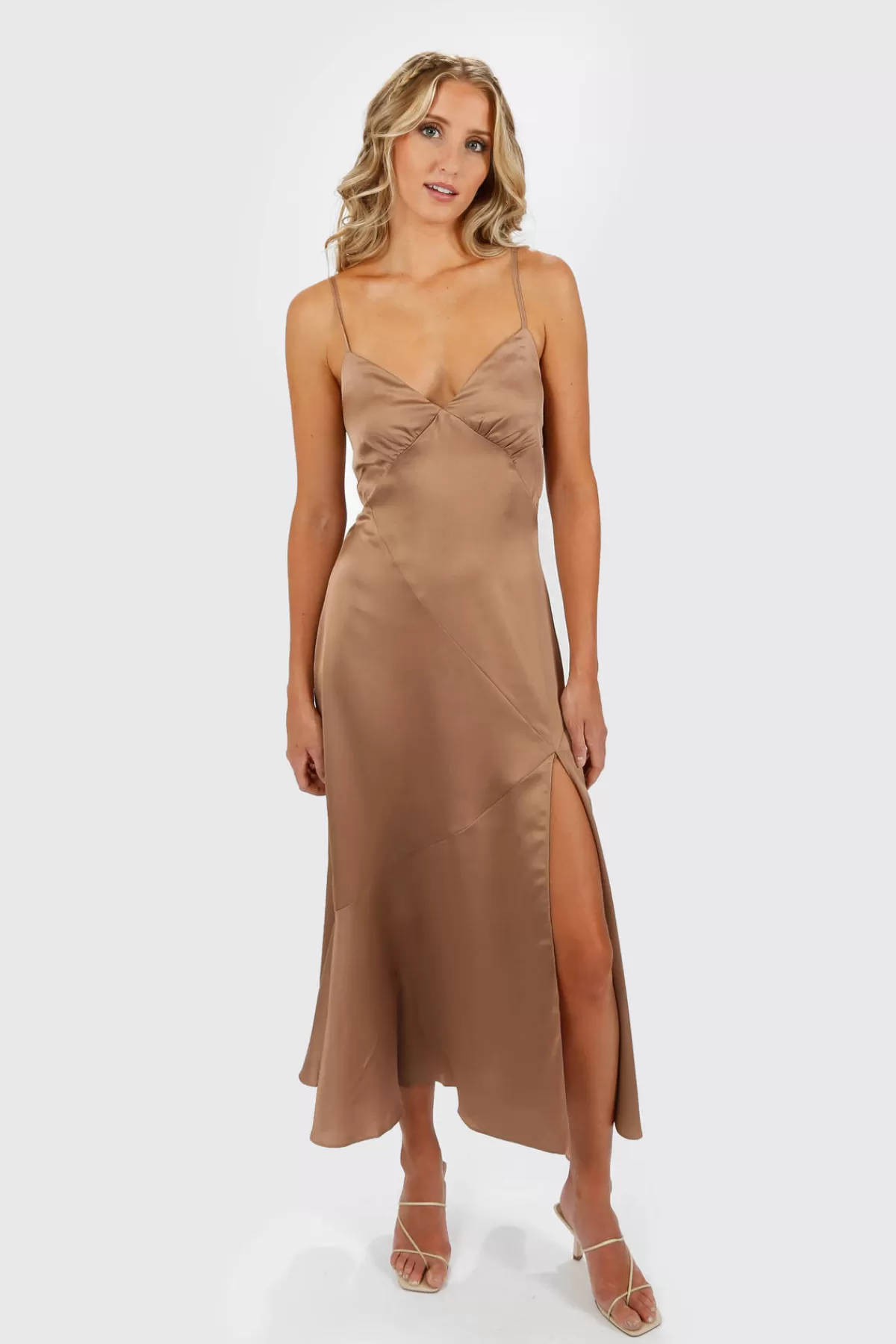 Tobi Emmalyn Satin Slit Midi Dress - * Honeymoon Outfits | Satin Bridesmaid Dresses