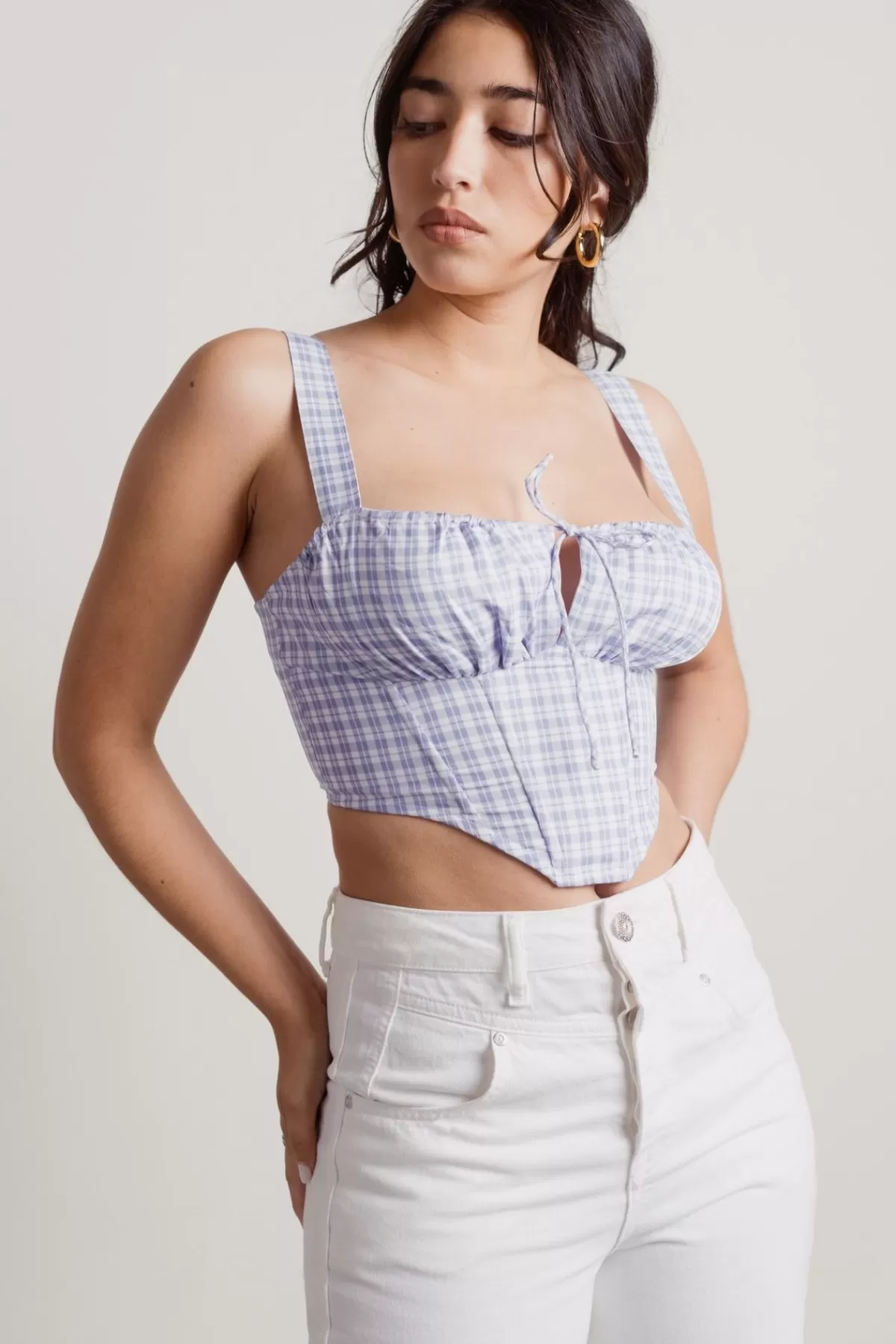 Tobi Focus On Me Corset Top - Blue Purple Plaid* Honeymoon Outfits | 4Th Of July Fashion