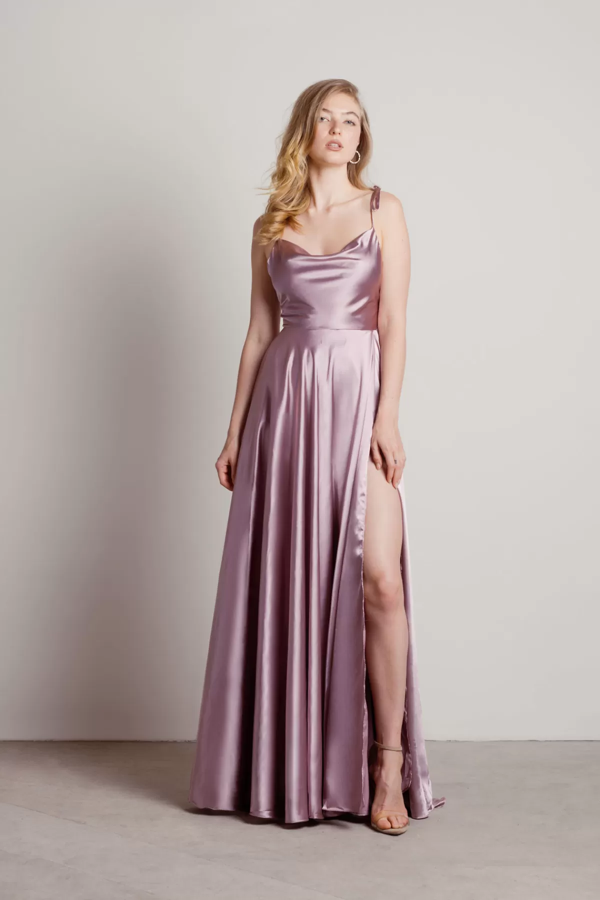 Tobi For The Drama Satin High Slit Maxi Dress - Mauve* Satin Bridesmaid Dresses | Mother Of The Bride Groom Dresses