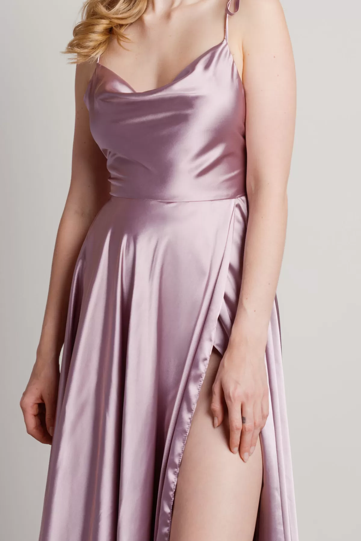 Tobi For The Drama Satin High Slit Maxi Dress - Mauve* Satin Bridesmaid Dresses | Mother Of The Bride Groom Dresses