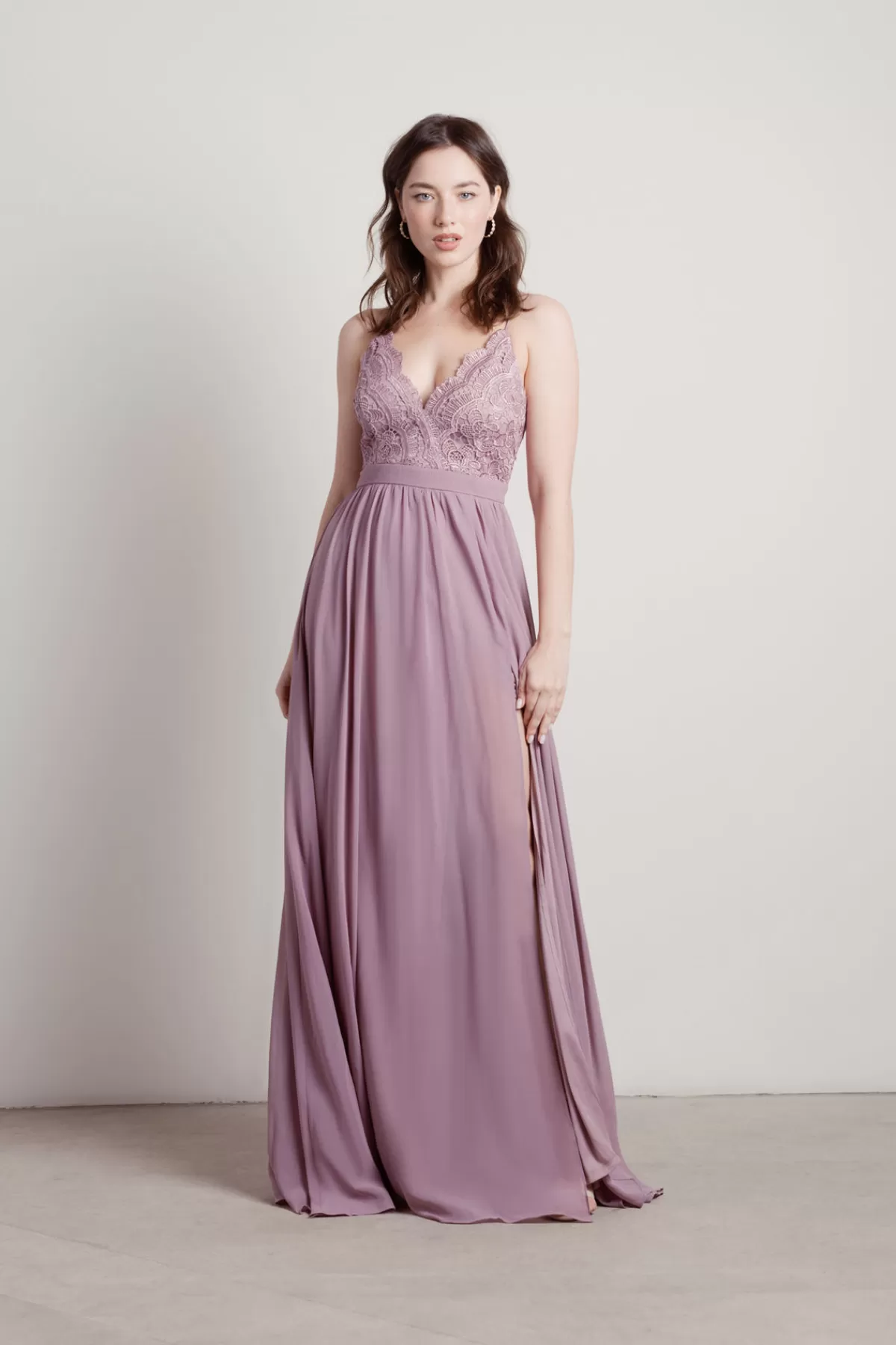 Tobi Forget Me Not Lace High Slit Maxi Dress - Blush* Mother Of The Bride Groom Dresses | Chiffon Bridesmaid Dresses