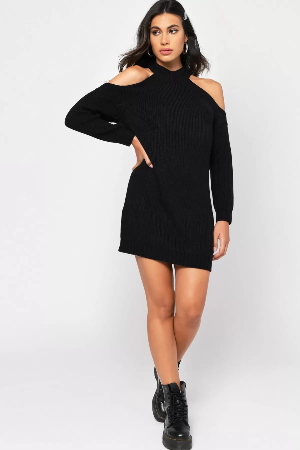Tobi Half Thought Cold Shoulder Sweater Mini Dress - Vintage Blue* Bump Friendly Dresses | Party Shop