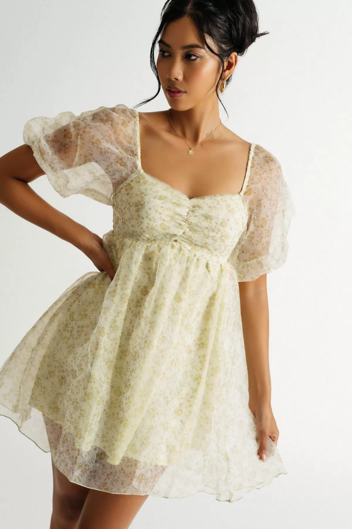 Tobi Hidden Time Floral Puff Sleeve Babydoll Mini Dress* Bump Friendly Dresses | Casual Wedding Dresses