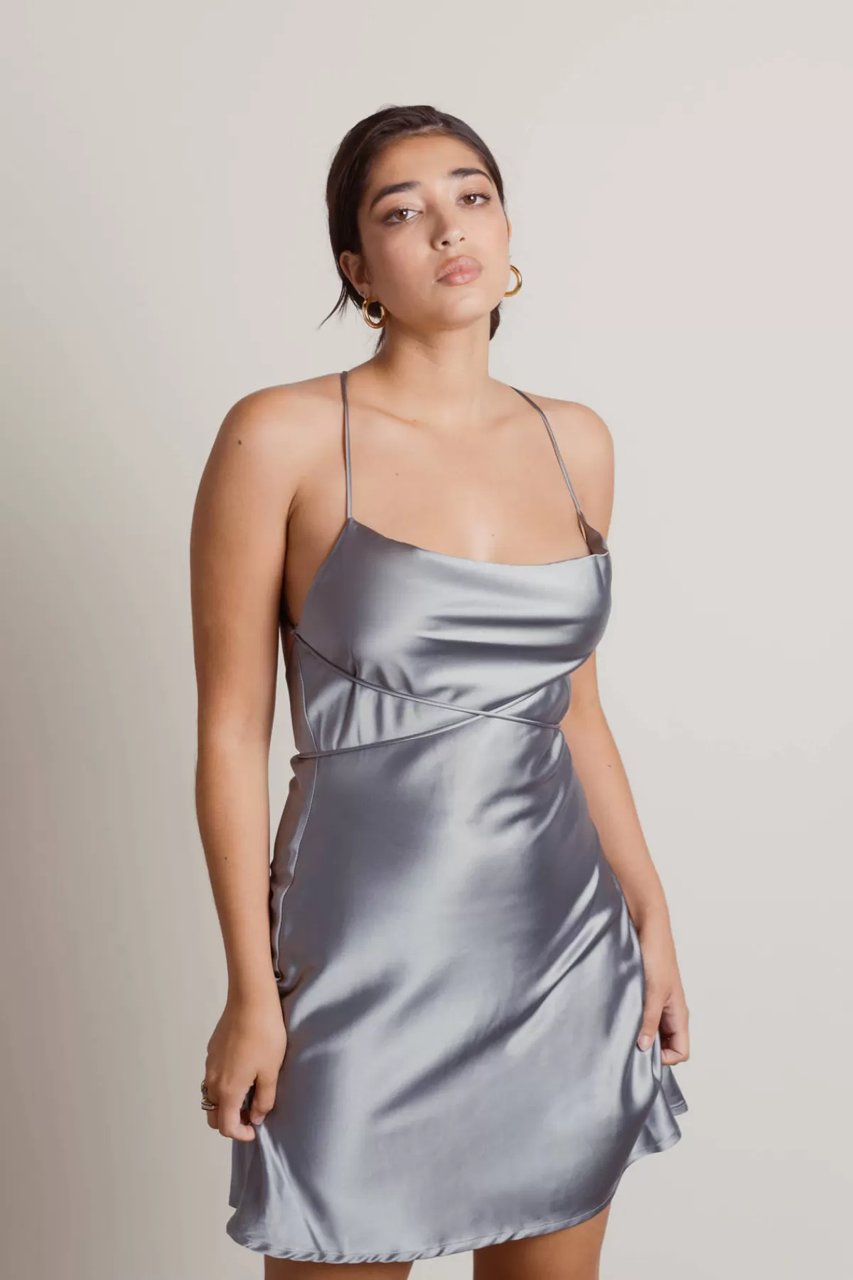 Tobi Light Up The Night Satin Cross Back Mini Dress - Off White* Bachelorette Party Dresses | Wedding Guest Dresses Under $50