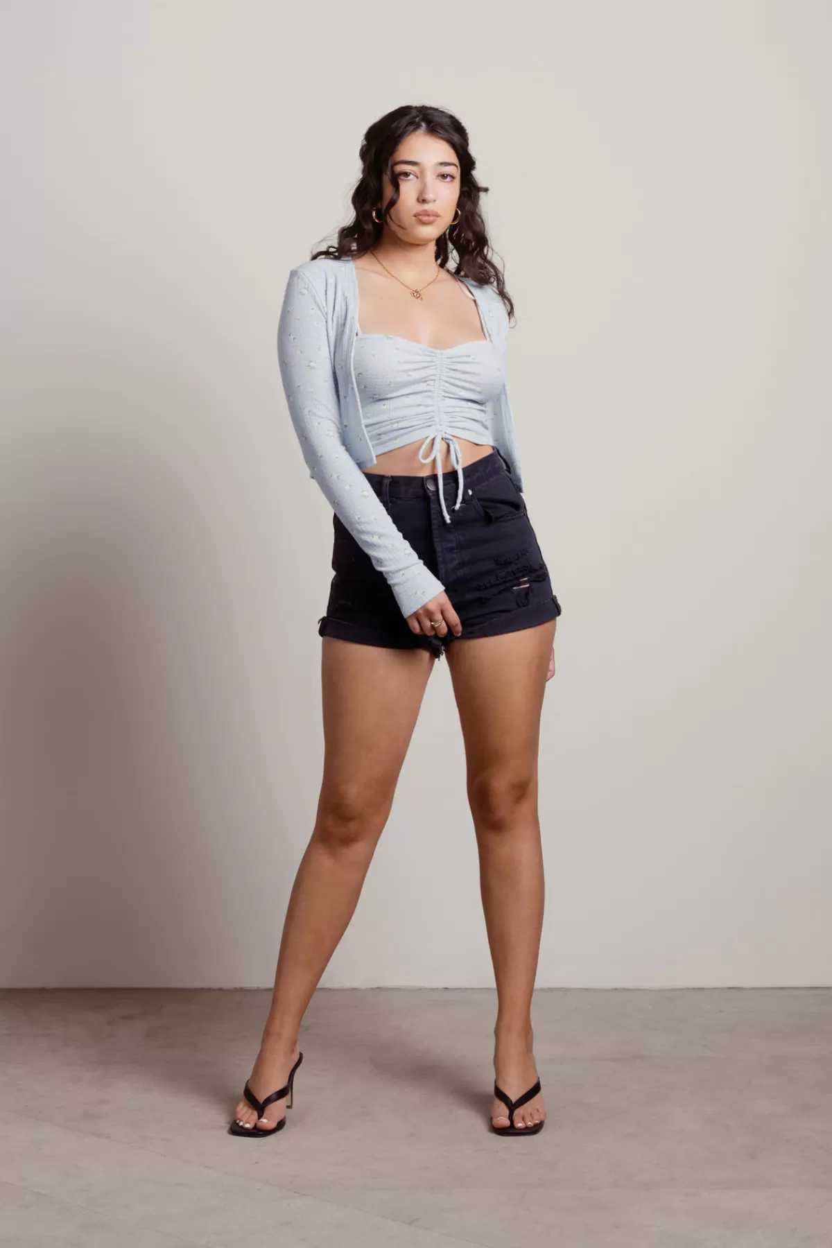 Tobi No Pics Please Floral Crop Top And Cardigan Set - Ivory* Long Sleeve Tops | Crop Tops