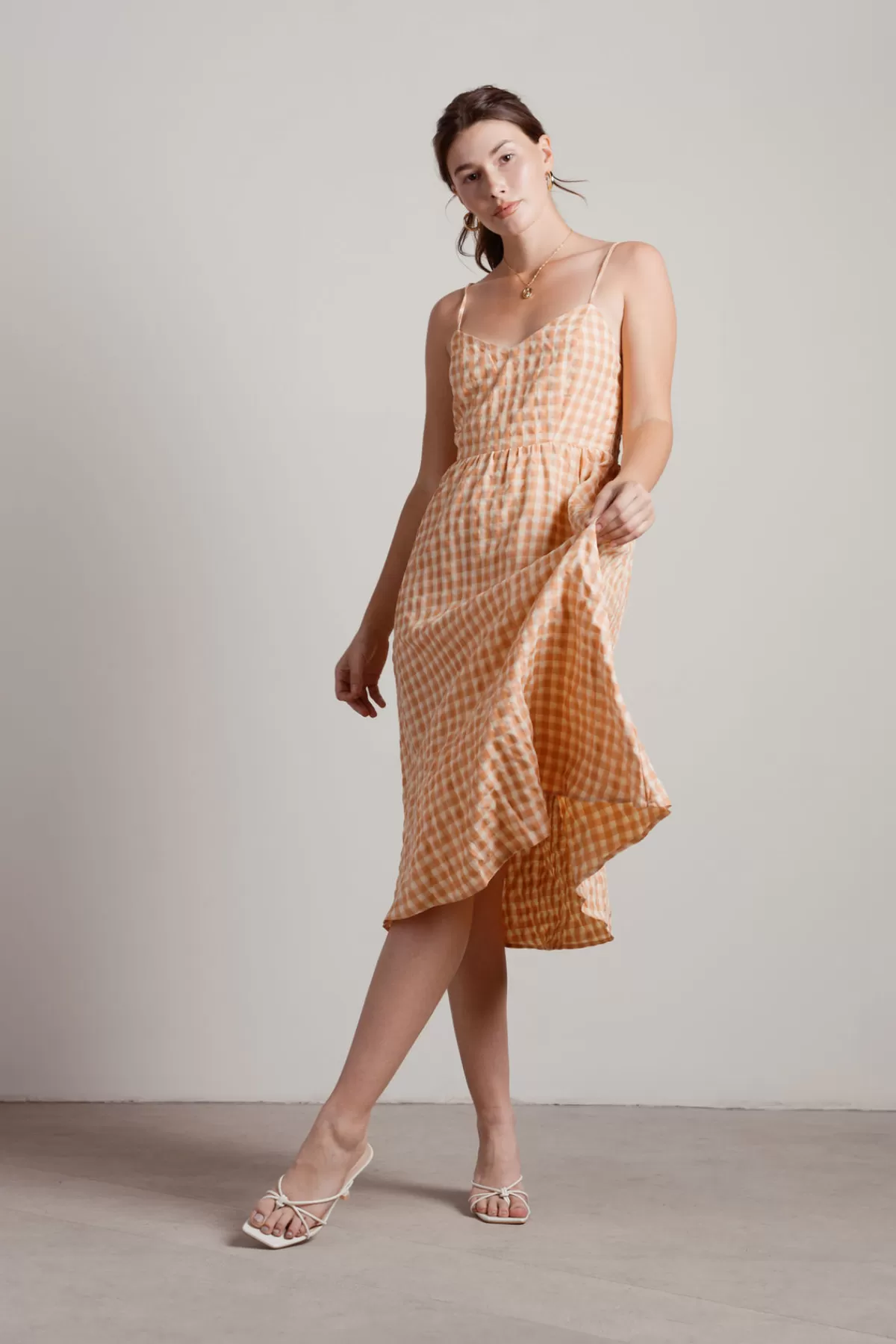 Tobi Picnic At The Cottage Gingham Cami Midi Dress - * Honeymoon Outfits | Bump Friendly Dresses