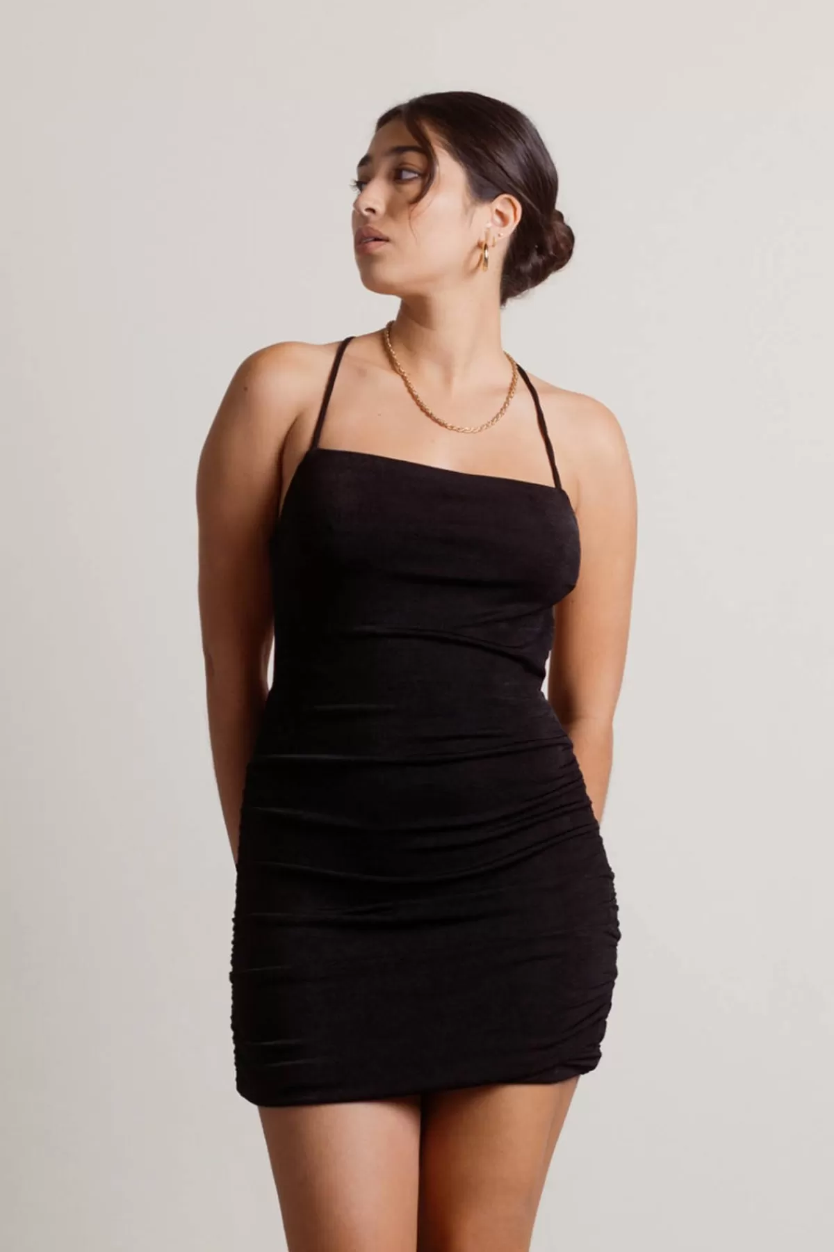 Tobi Slip Off Black Side Ruched Open Back Bodycon Mini Dress* Honeymoon Outfits | Rehearsal Dinner Dresses