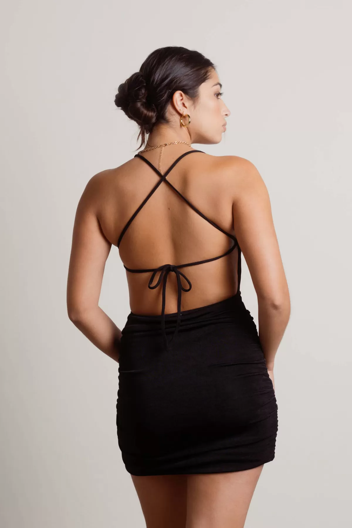 Tobi Slip Off Black Side Ruched Open Back Bodycon Mini Dress* Honeymoon Outfits | Rehearsal Dinner Dresses