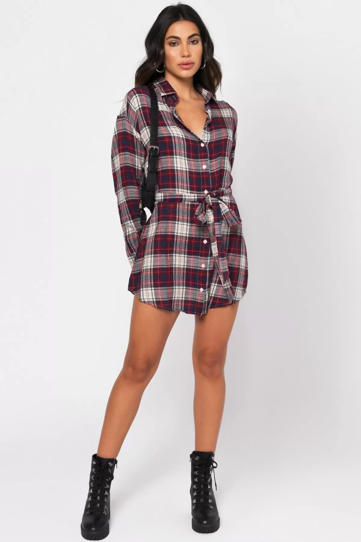 Tobi The Good Times Plaid Button Up Mini Dress - * Airport & Travel Outfits | Shift Dresses