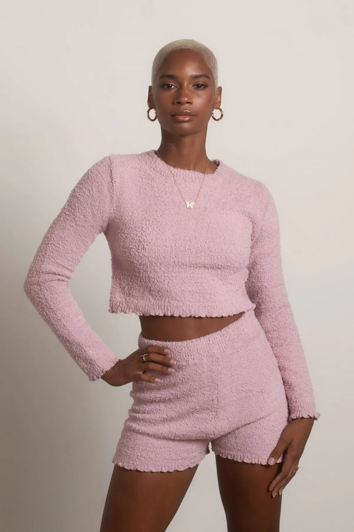 Tobi Warm Hug Fuzzy Crop Top And Short Set - Pink* Holiday Gift Guide | Shorts