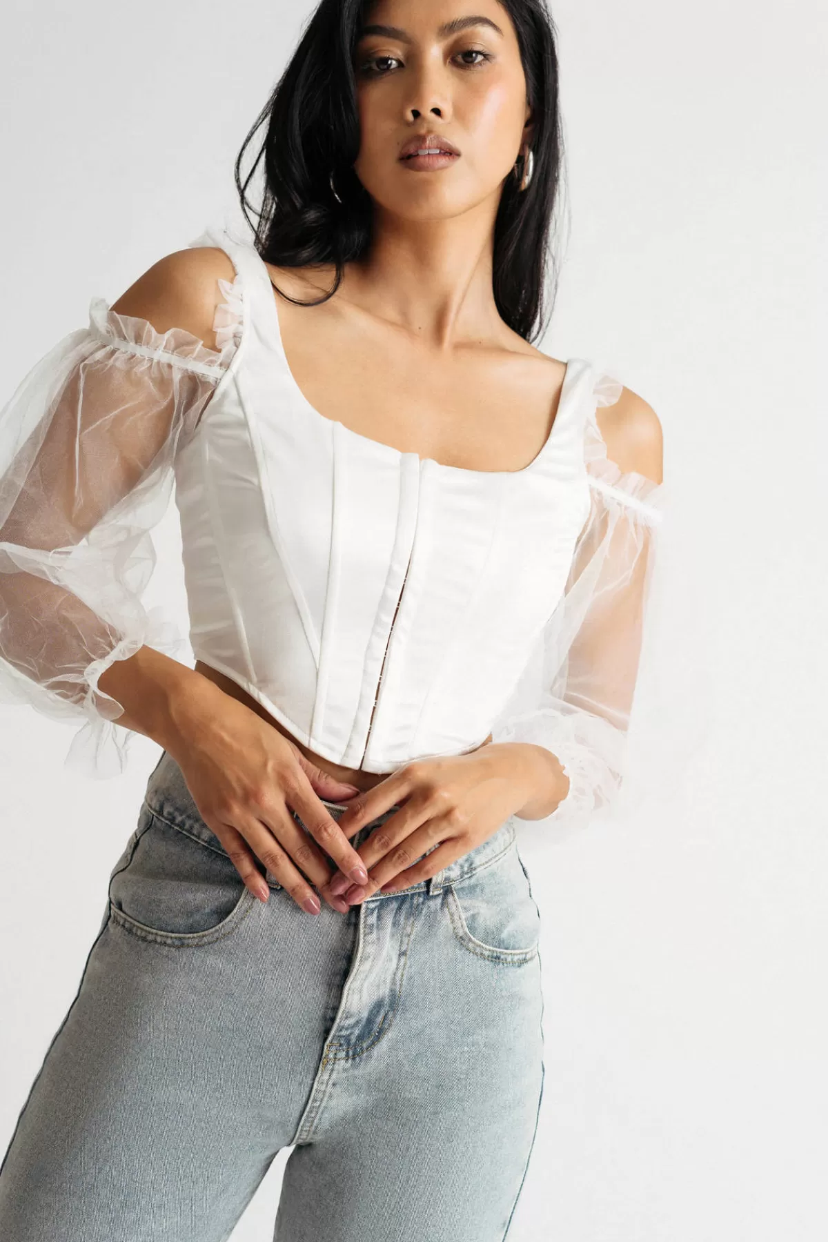 Tobi Wasted Love Satin Corset Sheer Sleeves Top* Puff Sleeve Tops | Off The Shoulder Tops