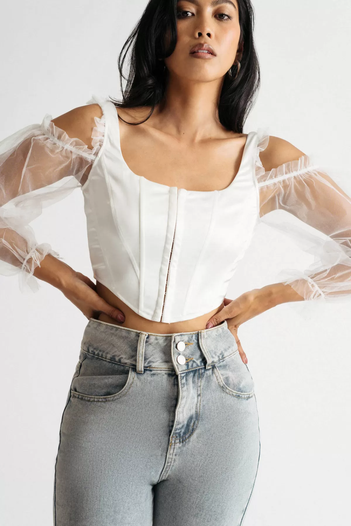 Tobi Wasted Love Satin Corset Sheer Sleeves Top* Puff Sleeve Tops | Off The Shoulder Tops