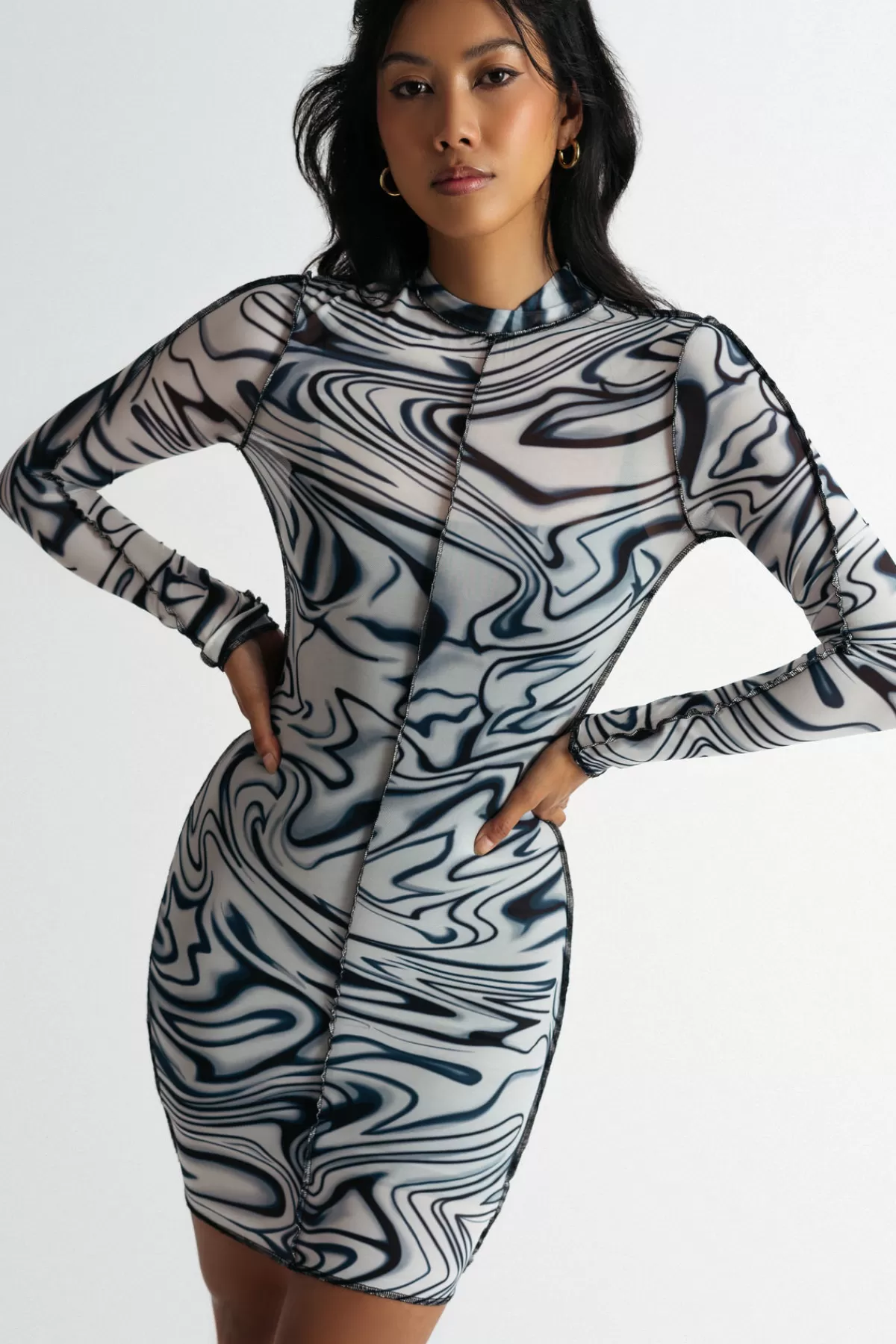 Tobi Waverly Wave Sheer Exposed Stitch Mini Dress - * Bachelorette Party Dresses | Party Shop