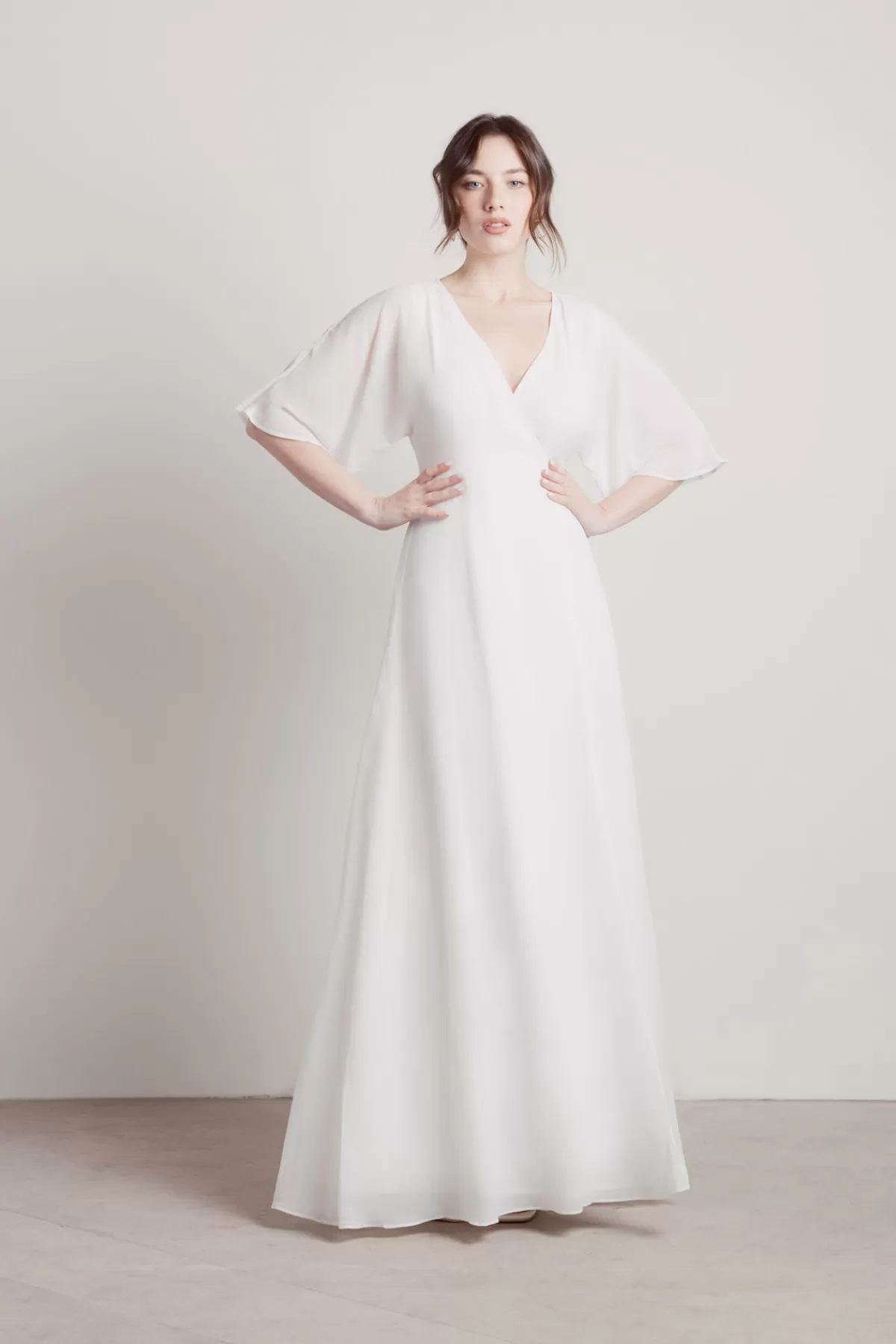Tobi We Could Be Deep V High Slit Maxi Dress - Ivory* Chiffon Bridesmaid Dresses | Reception Dresses