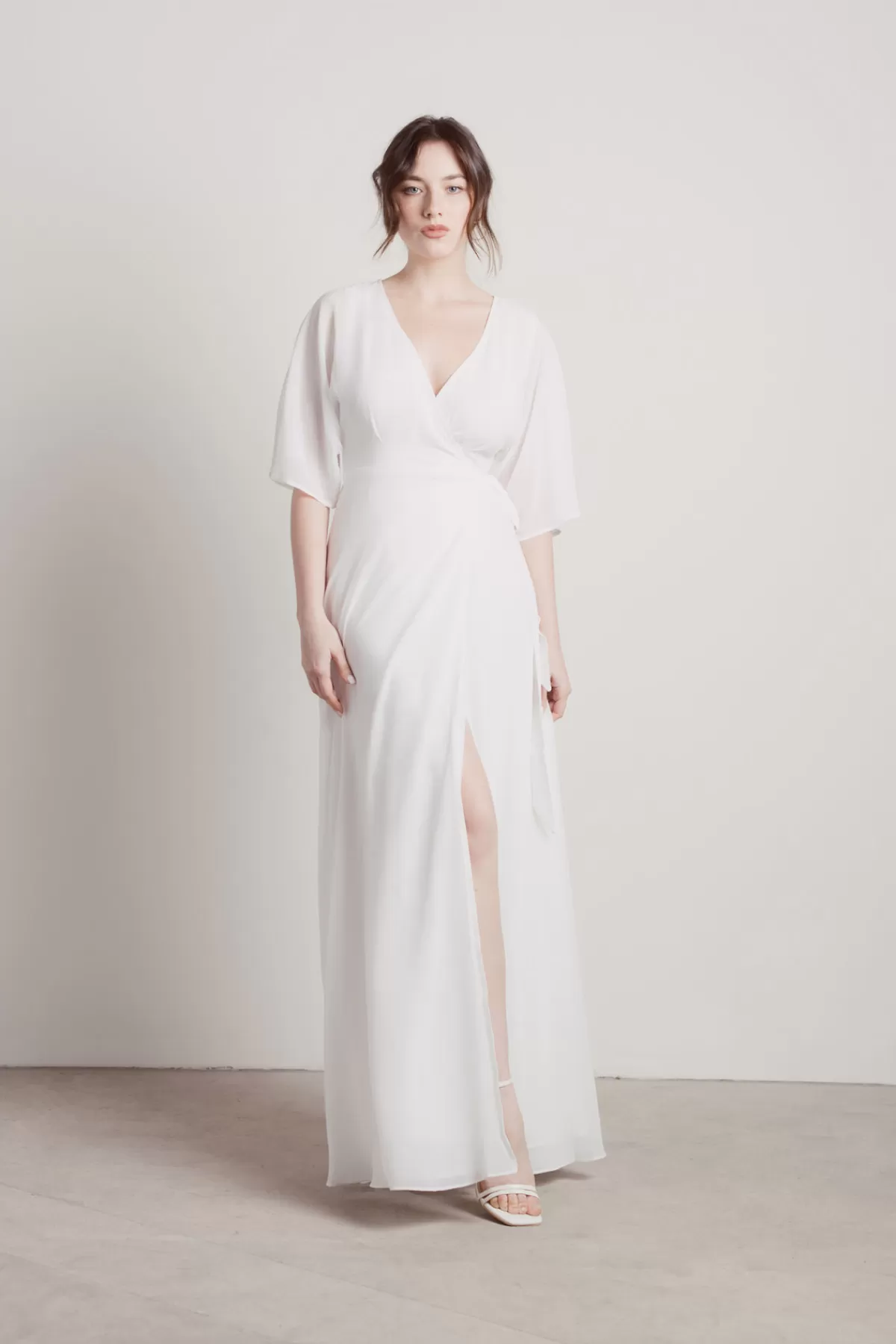 Tobi We Could Be Deep V High Slit Maxi Dress - Ivory* Chiffon Bridesmaid Dresses | Reception Dresses